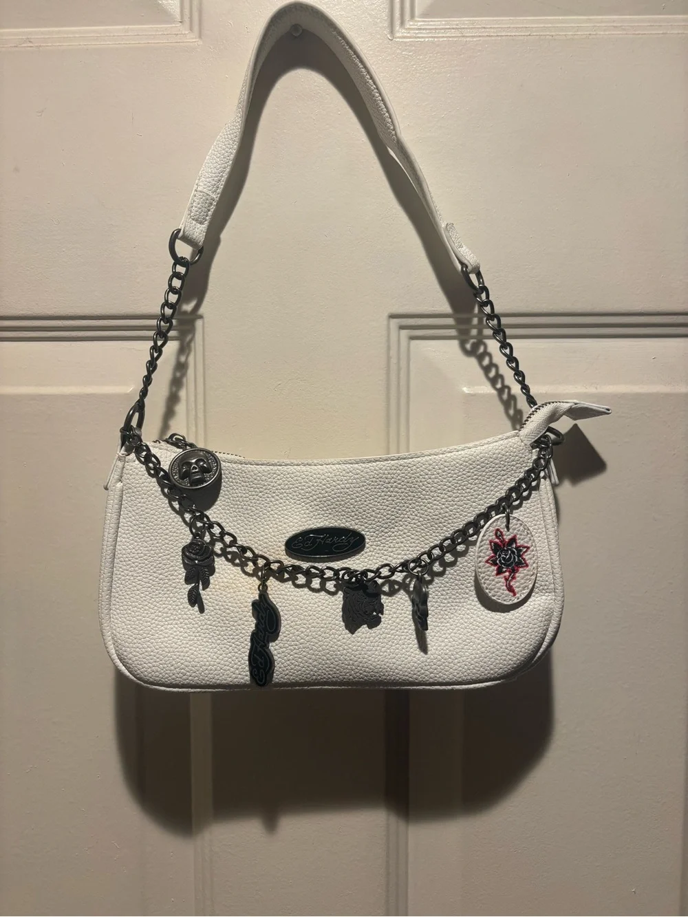 Ed Hardy White Charm Chain Shoulder Bag